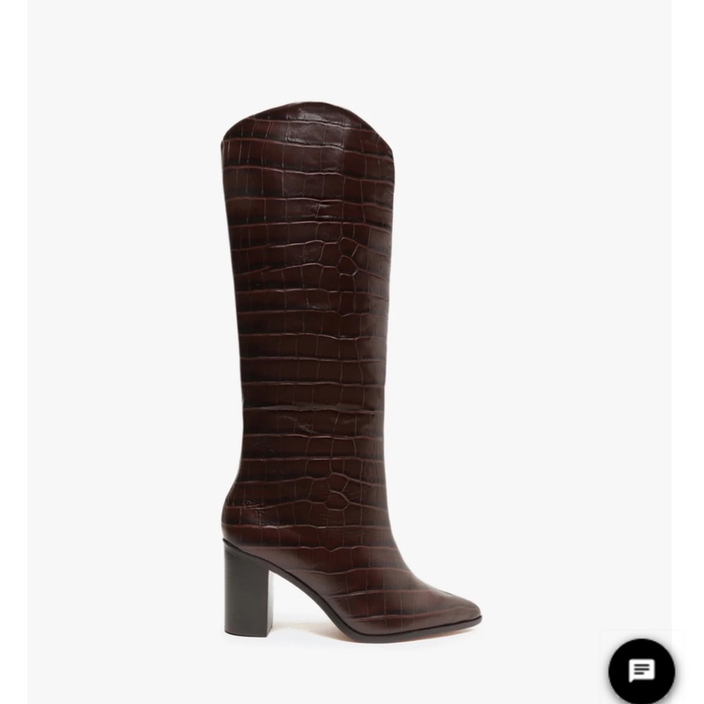 SCHUTZ Dark Brown Croc-Embossed Heeled Boots